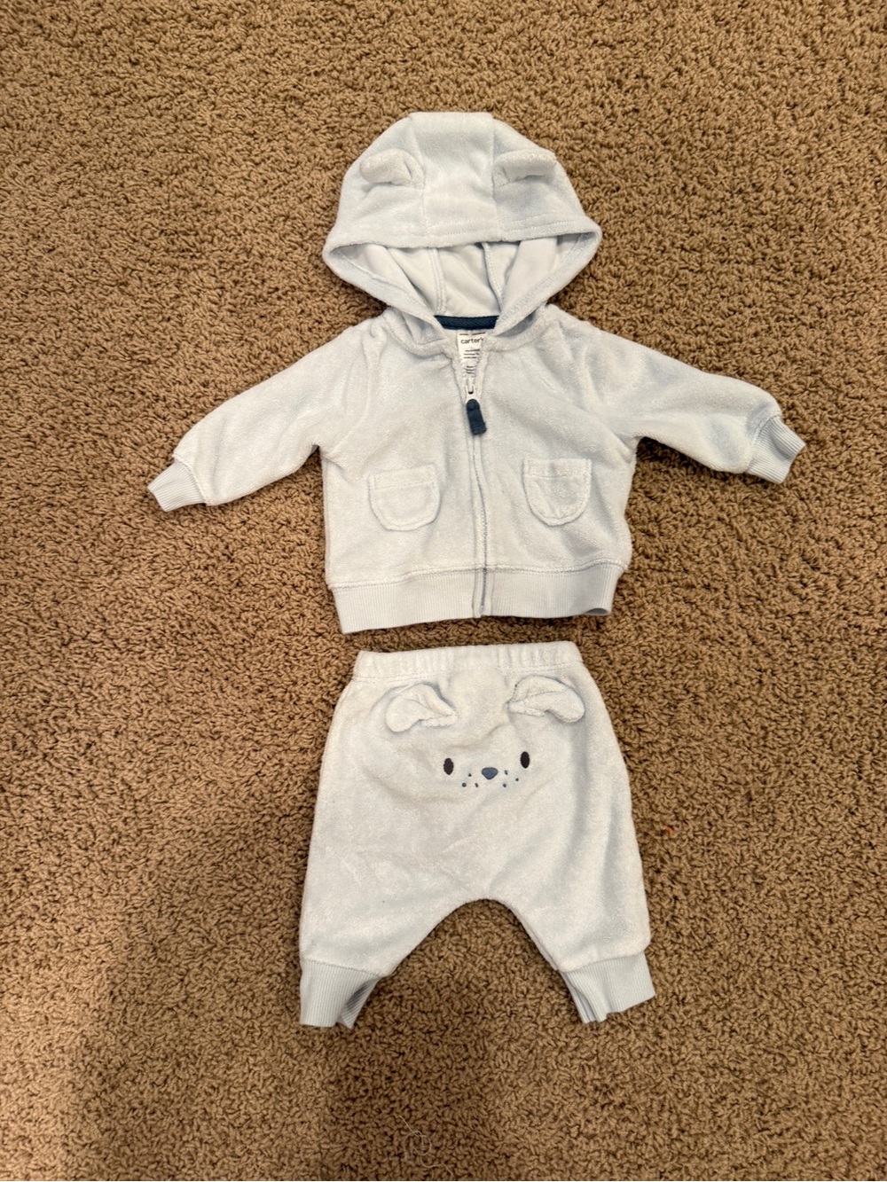 Carter’s Newborn Blue Terry Cloth Cotton Puppy Dog Zip-Up Hoodie & Sweatpants
